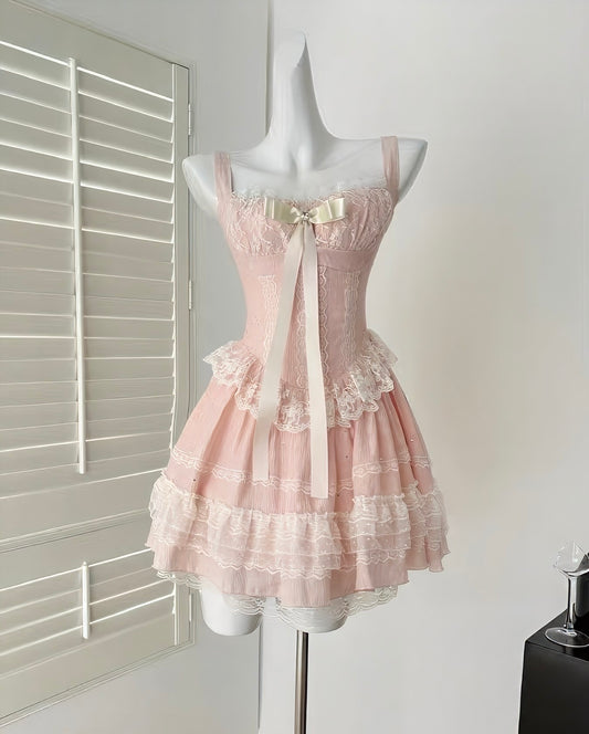 French Lace Ribbon Ruffle Dress