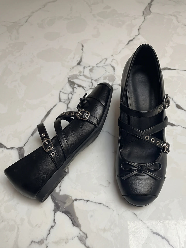 Mignettielle Grommet Cross-Strap Mary Janes