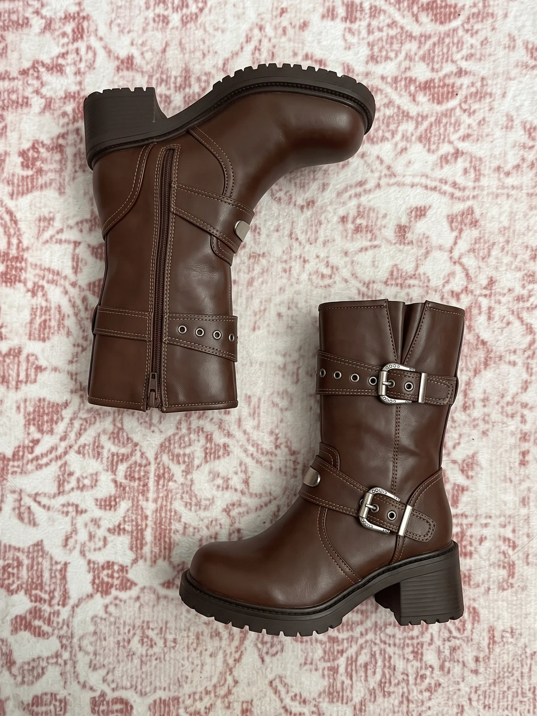 Soleil Buckle Mid-Calf Biker Boots