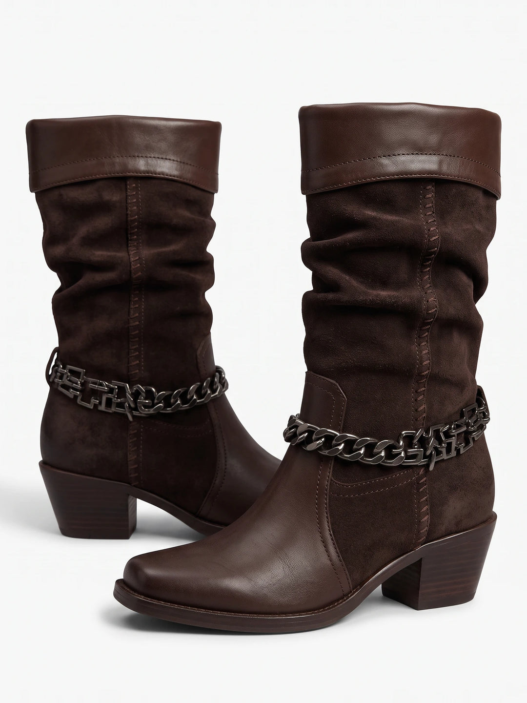 Ombelline Suede Chain Mid-Calf Boots