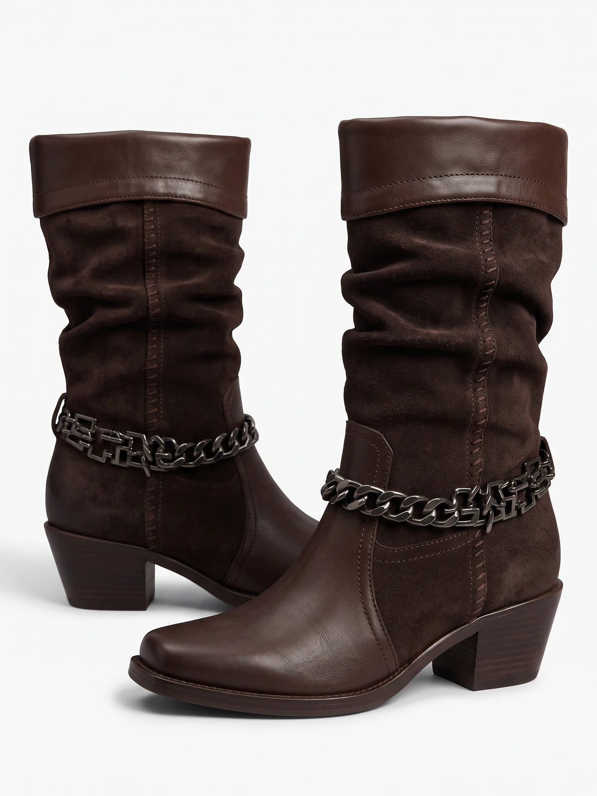 Ombelline Suede Chain Mid-Calf Boots