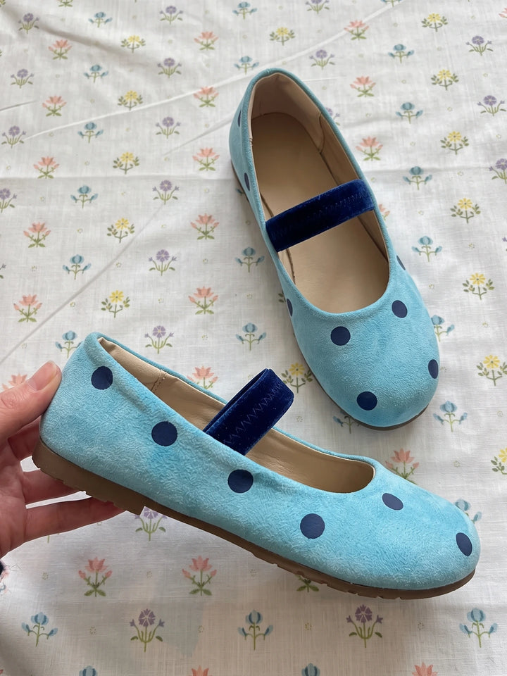 Meliette Polka Dot Velvet-Strap Flats