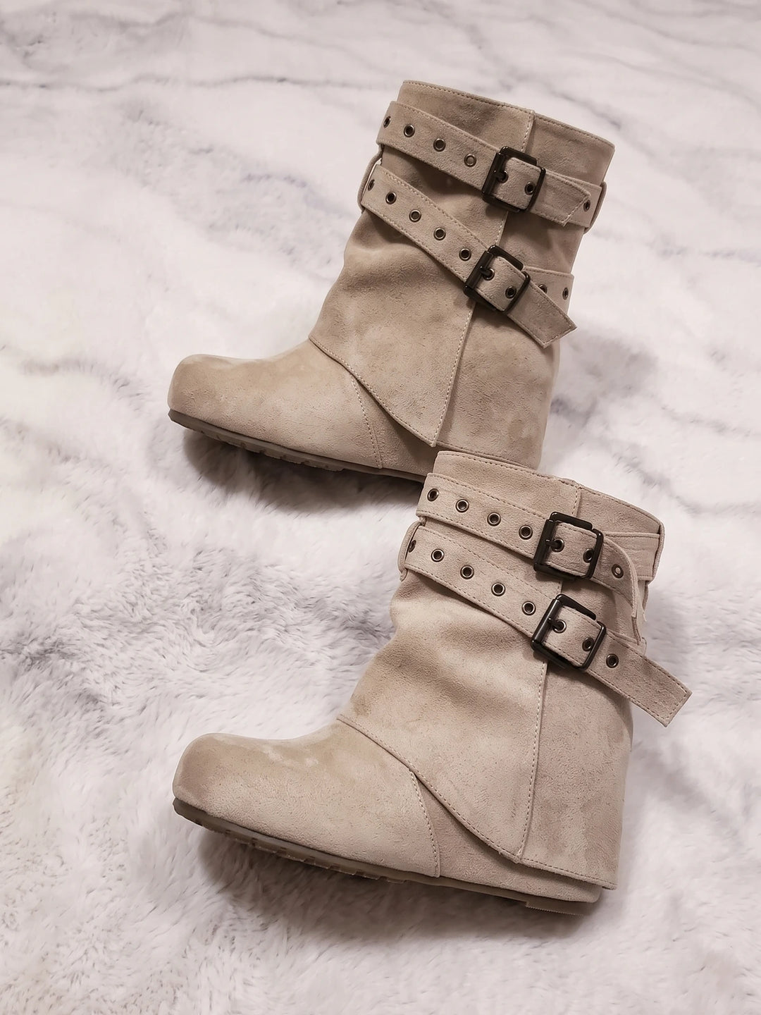 Aureliette Buckled Microsuede Ankle Boots