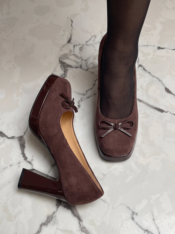 Mirelline Suede Bow Block Heels