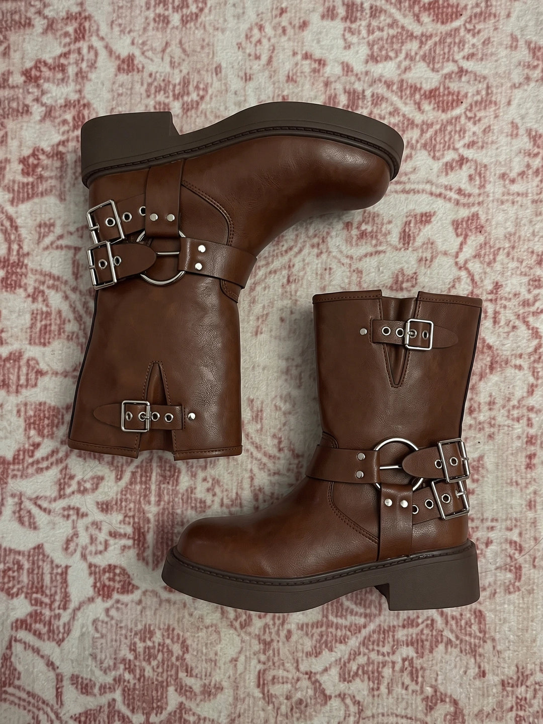 Violaine Brown Buckled Biker Boots