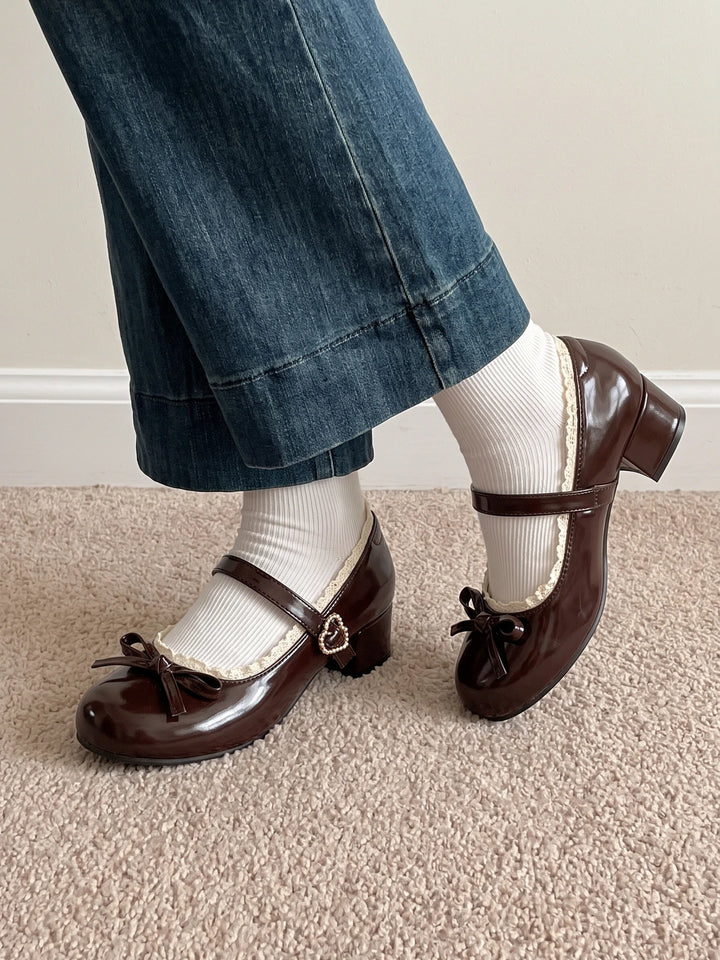 Mignettelle Heart-Buckle Lace Mary Jane Heels