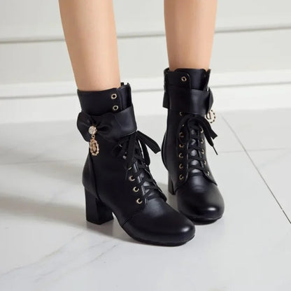 Side Zipper Chunky Heel Boots