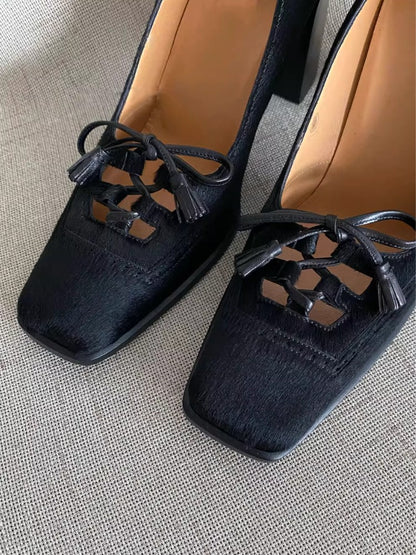 Retro Square Toe Bow Heels