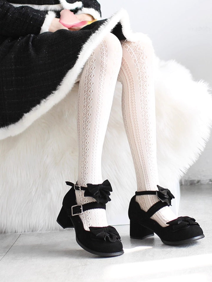 Cute Bow Mid-Heel Leather Shoes