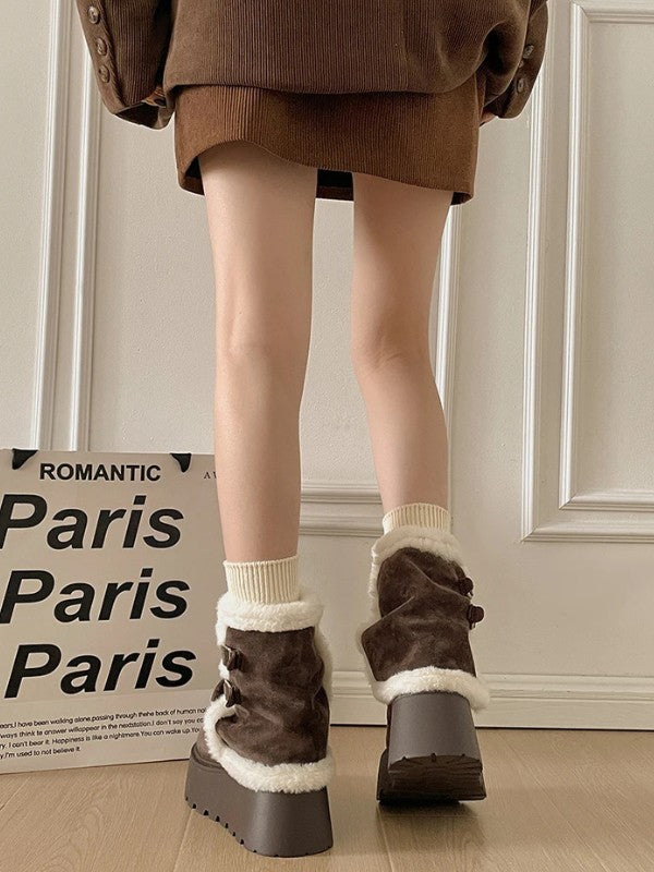 Thick Sole Fleece Mid-Calf Snow Boots