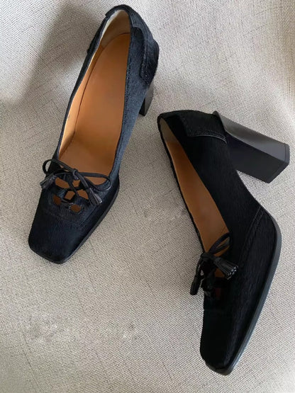 Retro Square Toe Bow Heels