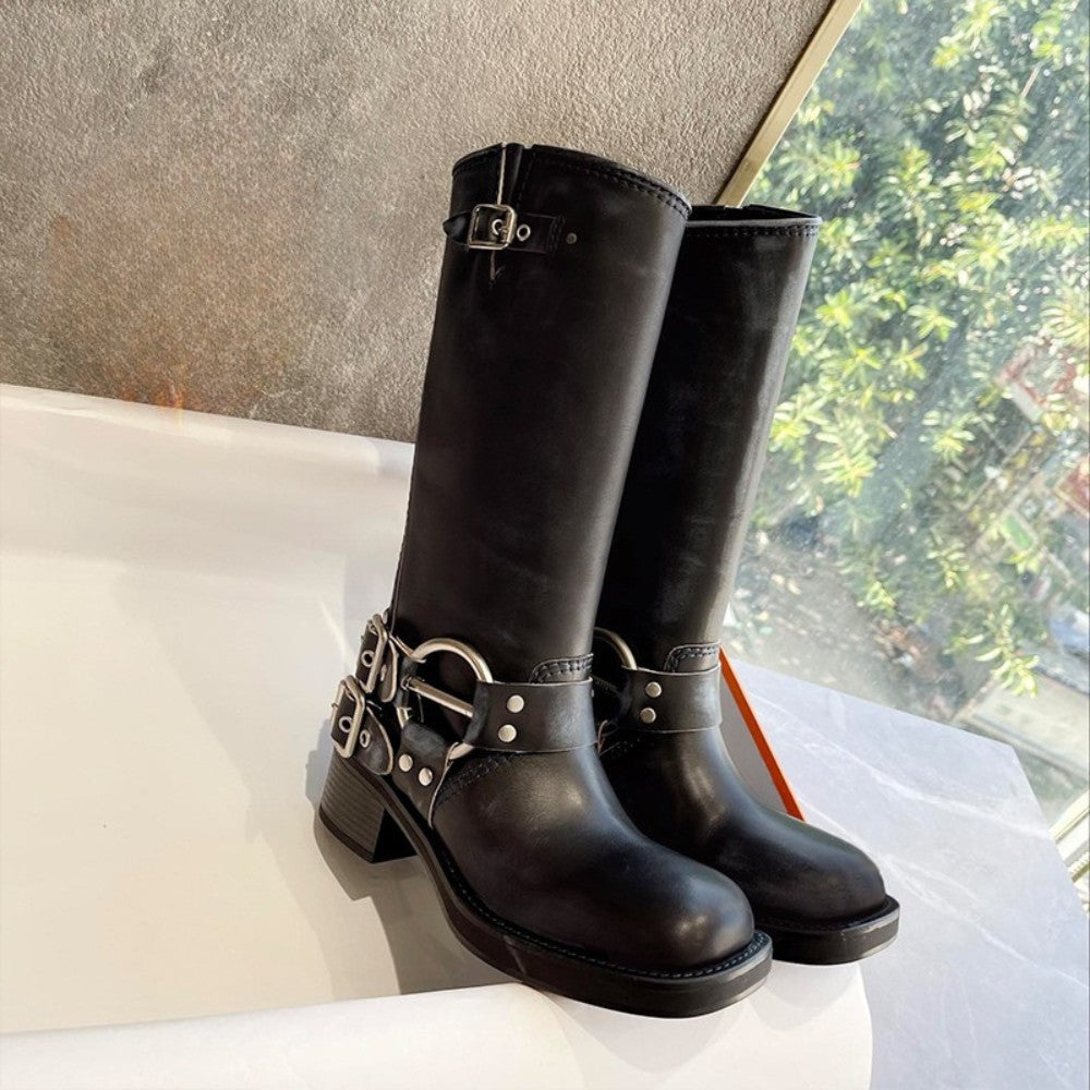 Vintage Buckle Riding Boots