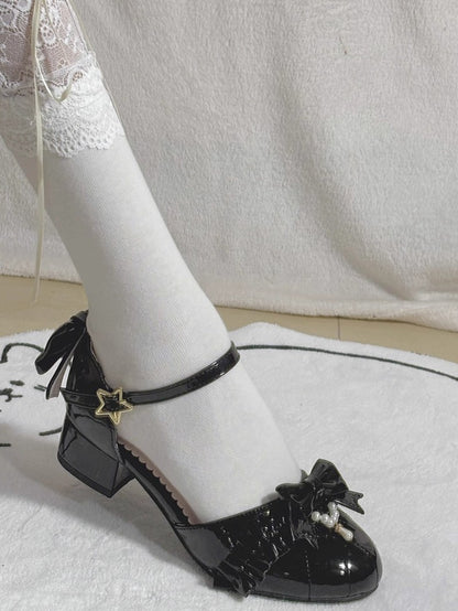 Pearl Bow Round-Toe Lolita Heels