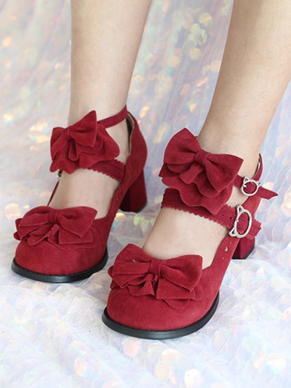 Cute Bow Mid-Heel Leather Shoes