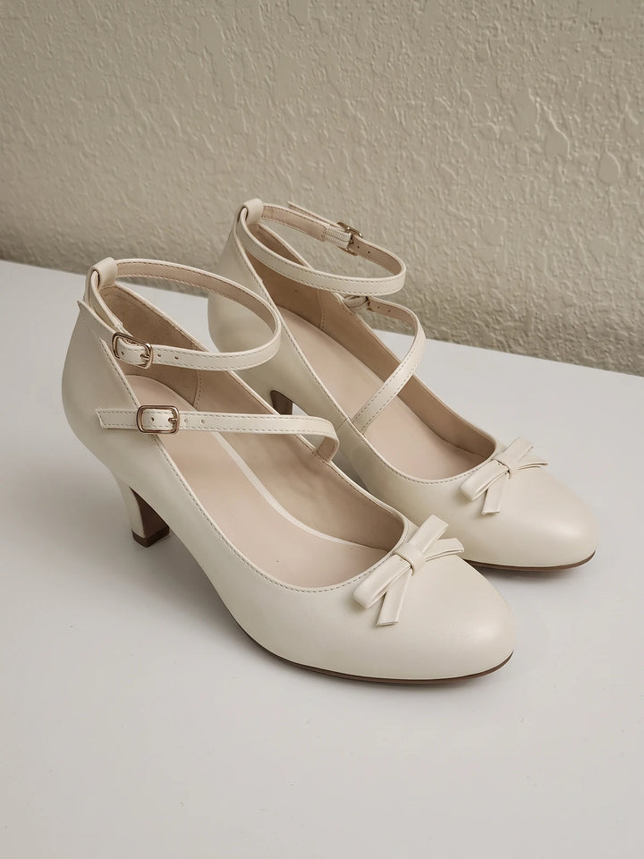 Fiorella Cream Bow Mary Jane Heels