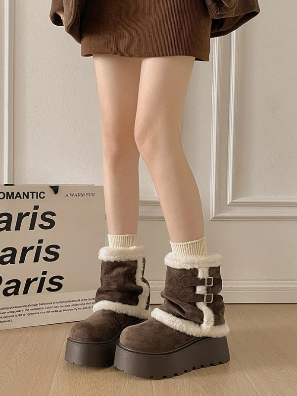 Thick Sole Fleece Mid-Calf Snow Boots