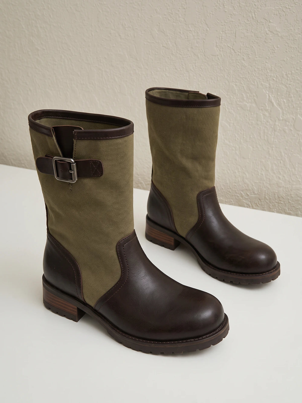 Mignettiane Canvas Buckle Mid-Calf Boots