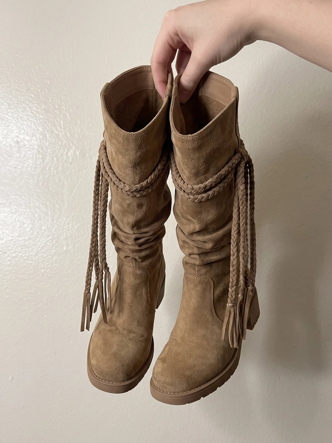 Beatrix Suede Braided Fringe Boots