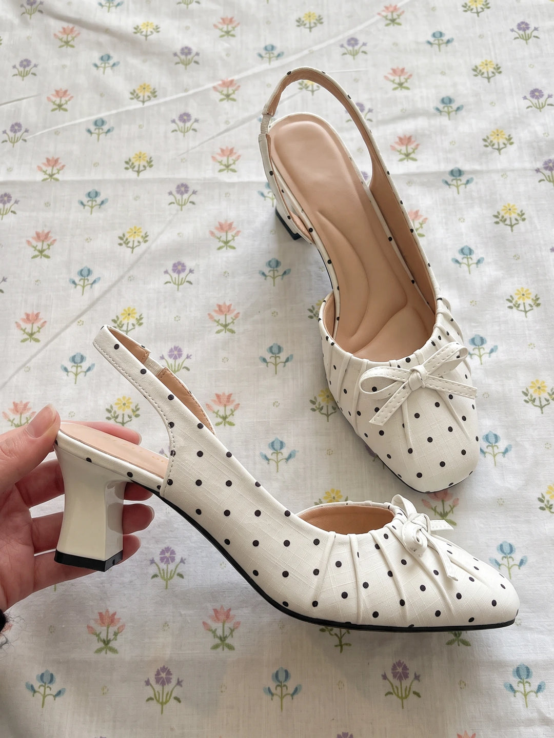 Anabel Polka Dot Bow Slingback Heels