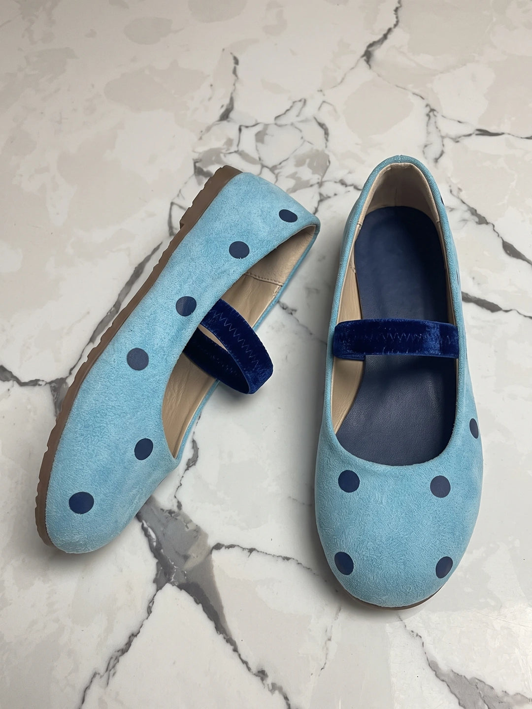 Meliette Polka Dot Velvet-Strap Flats