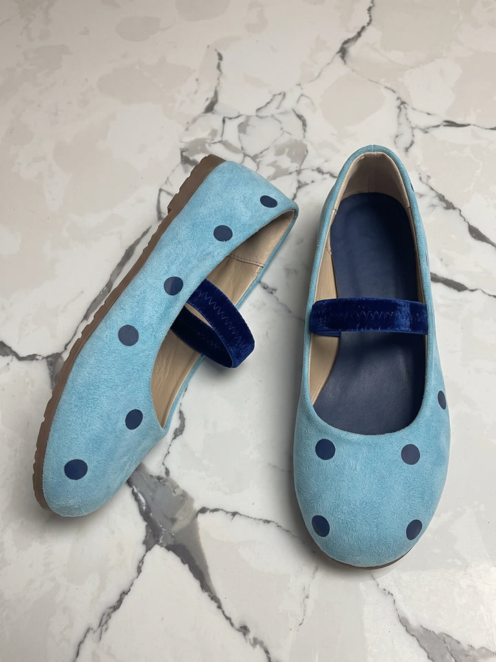 Meliette Polka Dot Velvet-Strap Flats
