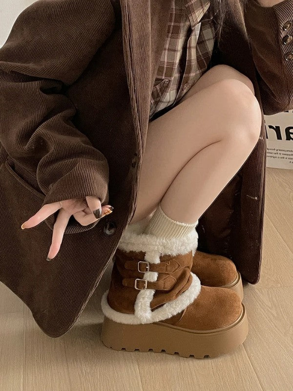 Thick Sole Fleece Mid-Calf Snow Boots