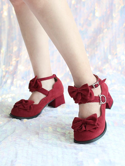 Cute Bow Mid-Heel Leather Shoes