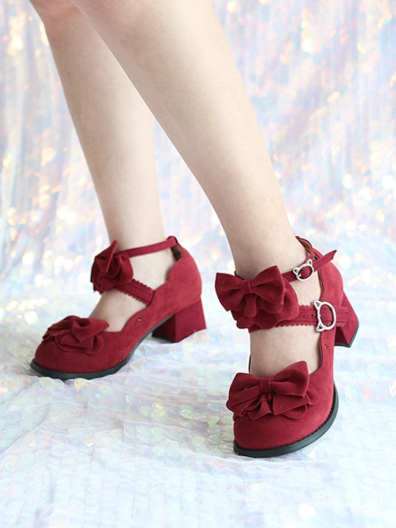 Cute Bow Mid-Heel Leather Shoes