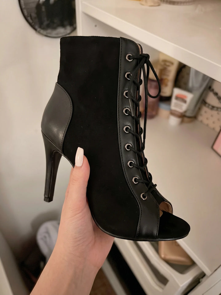 Elodie Suede Lace-Up Peep-Toe Boots