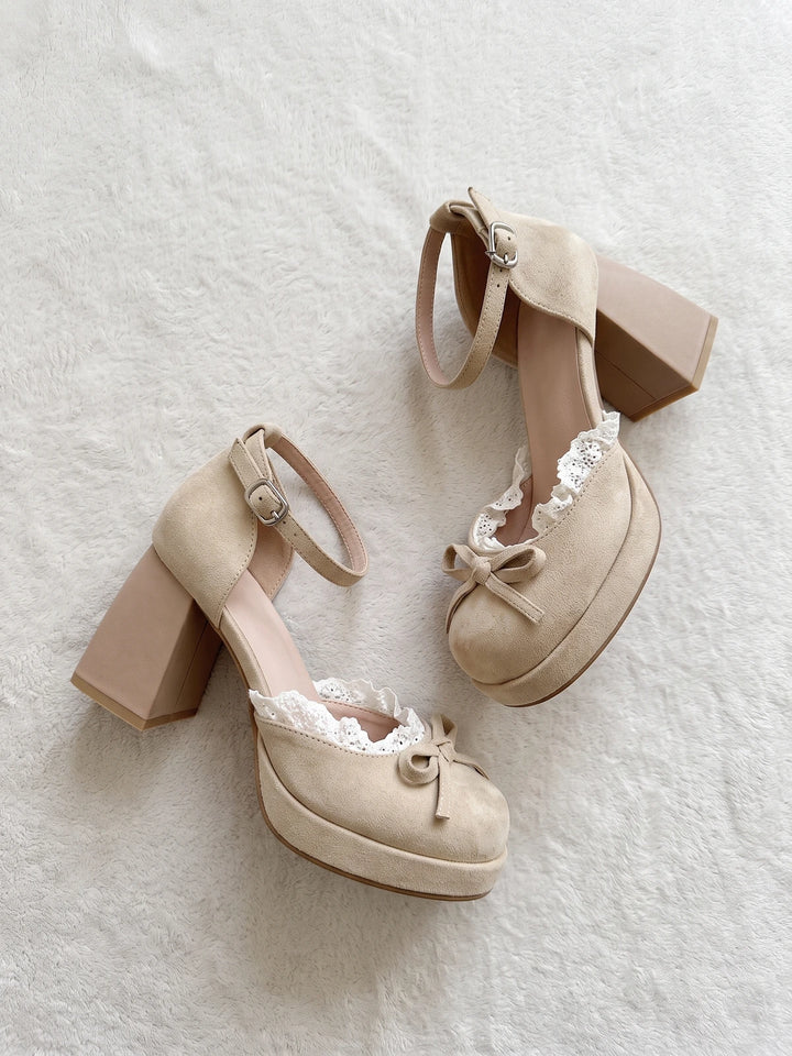 Fleurianne Lace Bow Mary Jane Heels