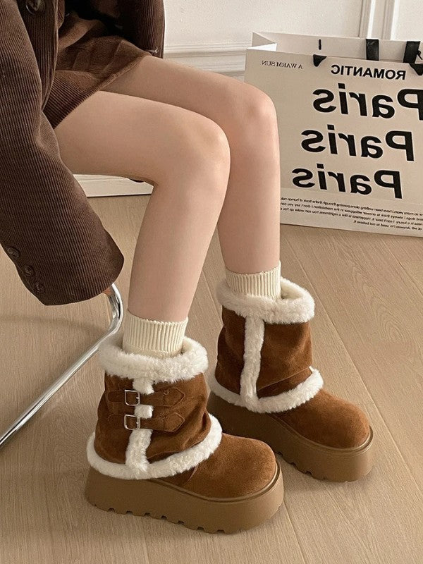 Thick Sole Fleece Mid-Calf Snow Boots