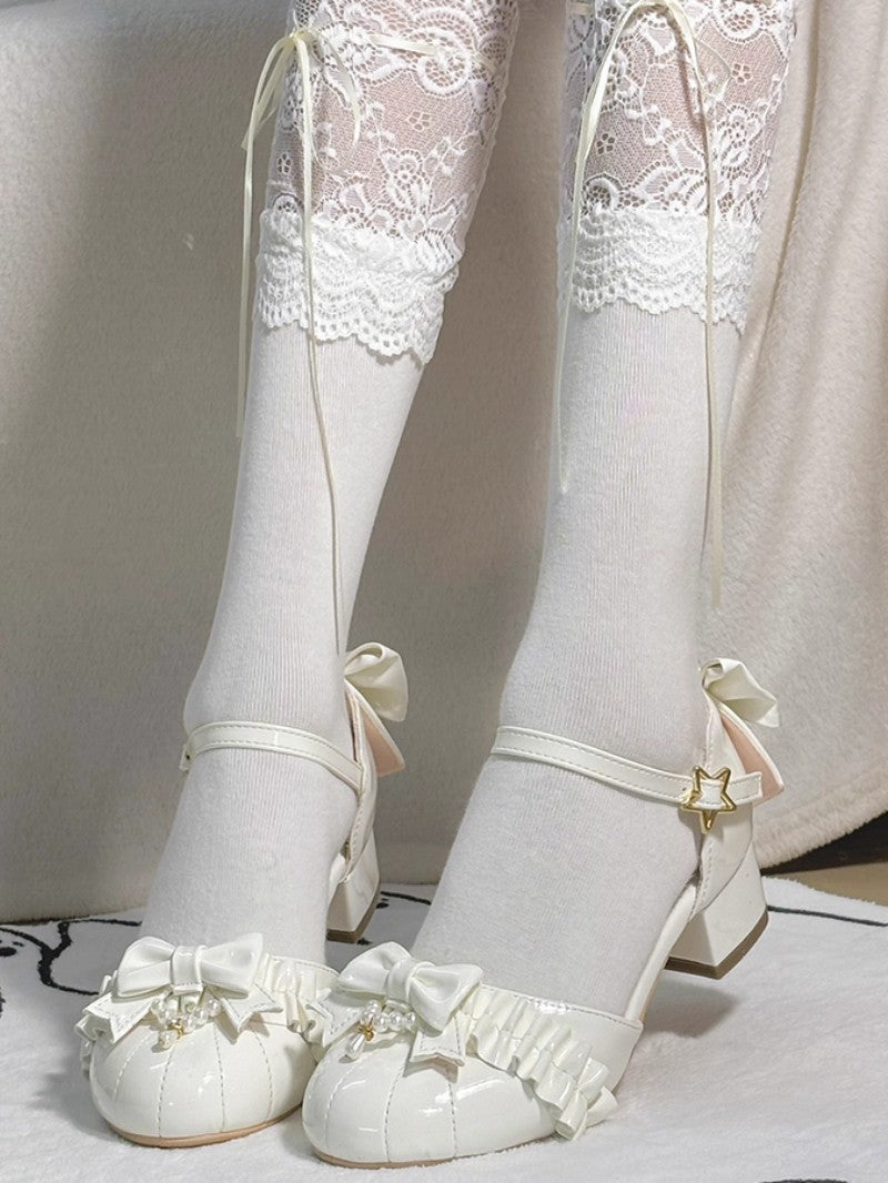 Pearl Bow Round-Toe Lolita Heels