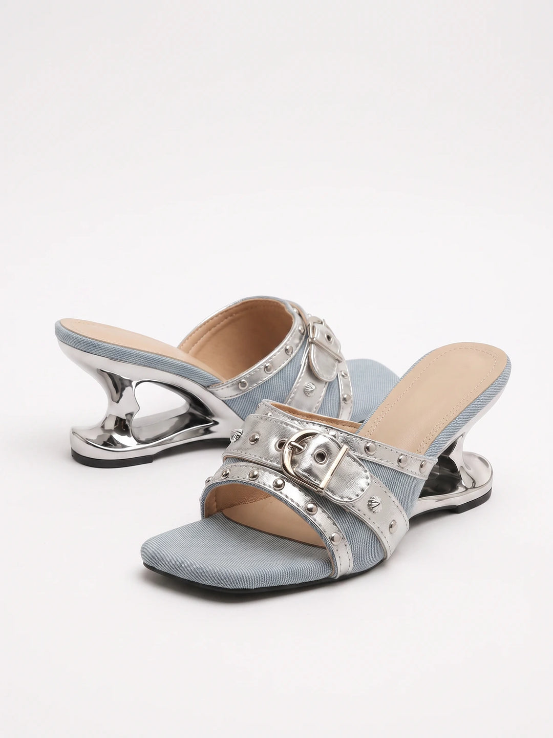 Lucienne Denim Studded Mules