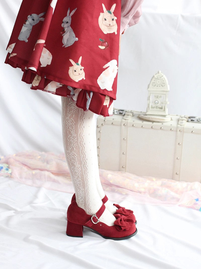 Cute Bow Mid-Heel Leather Shoes