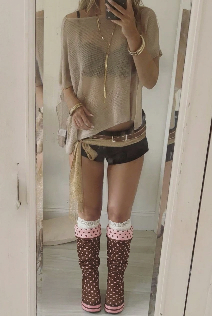 Polka Dot Platform Mid Calf Boots