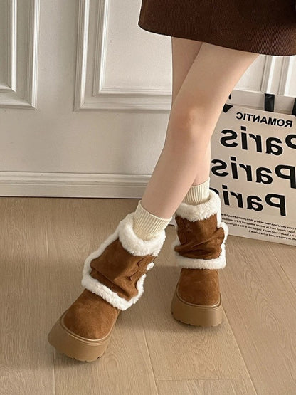Thick Sole Fleece Mid-Calf Snow Boots