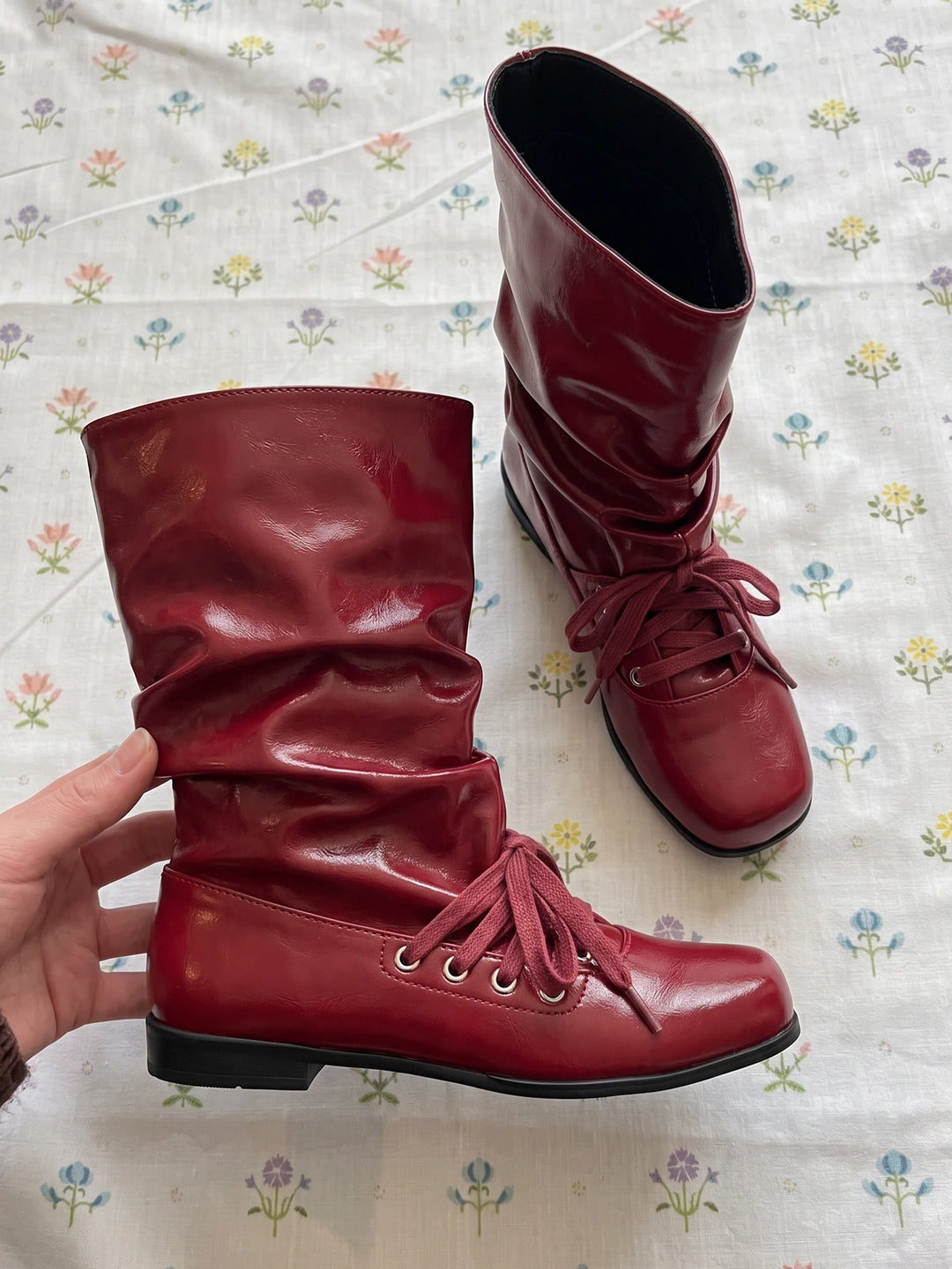 Margonne Red Patent Slouchy Boots