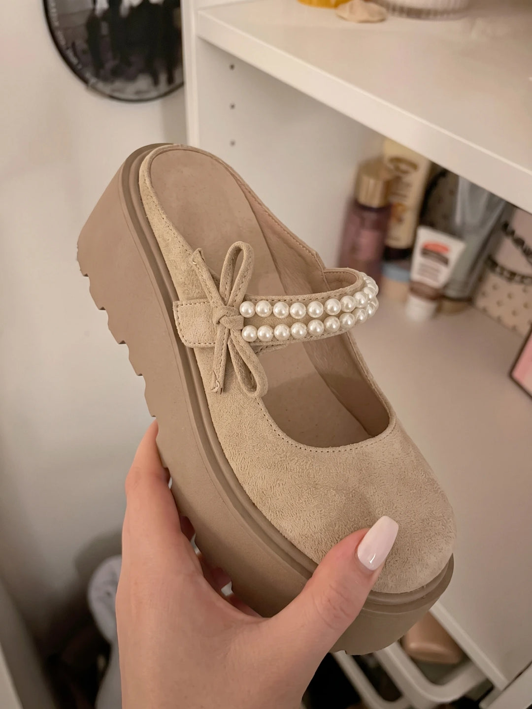 Valerie Pearl Bow Platform Mules
