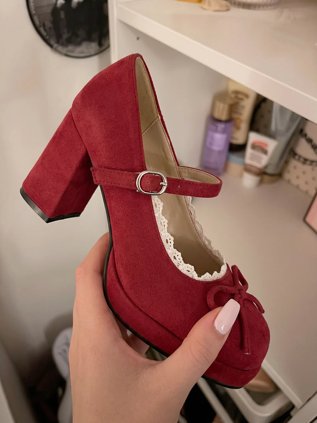 Mireillette Lace Bow Mary Jane Heels