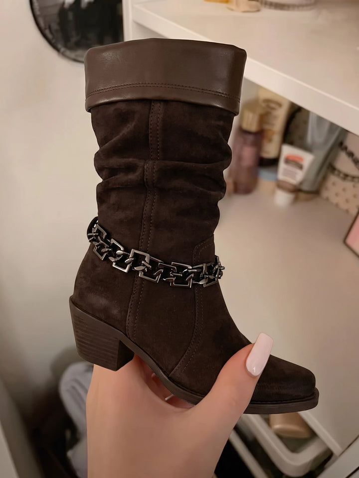 Ombelline Suede Chain Mid-Calf Boots