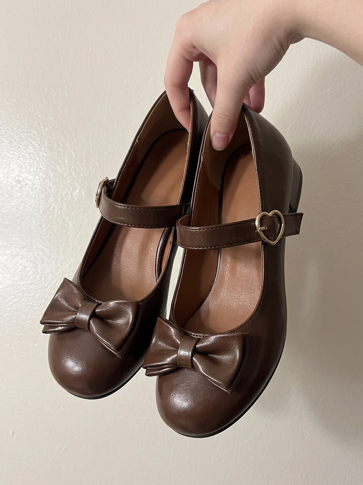 Zibeline Bow Heart-Buckle Mary Jane Heels