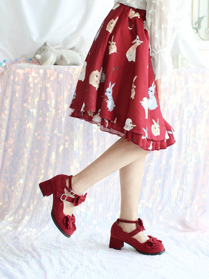 Cute Bow Mid-Heel Leather Shoes