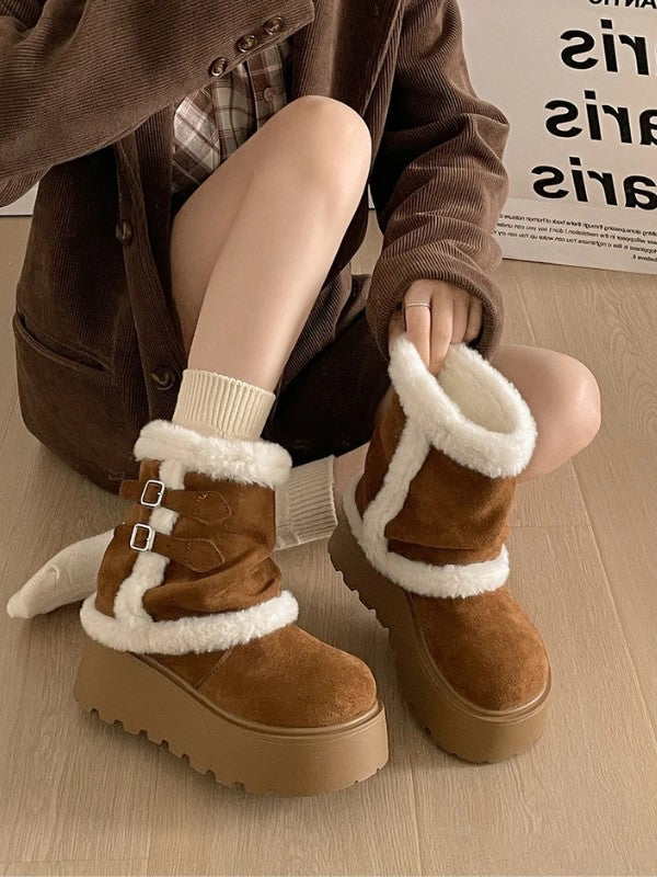 Thick Sole Fleece Mid-Calf Snow Boots
