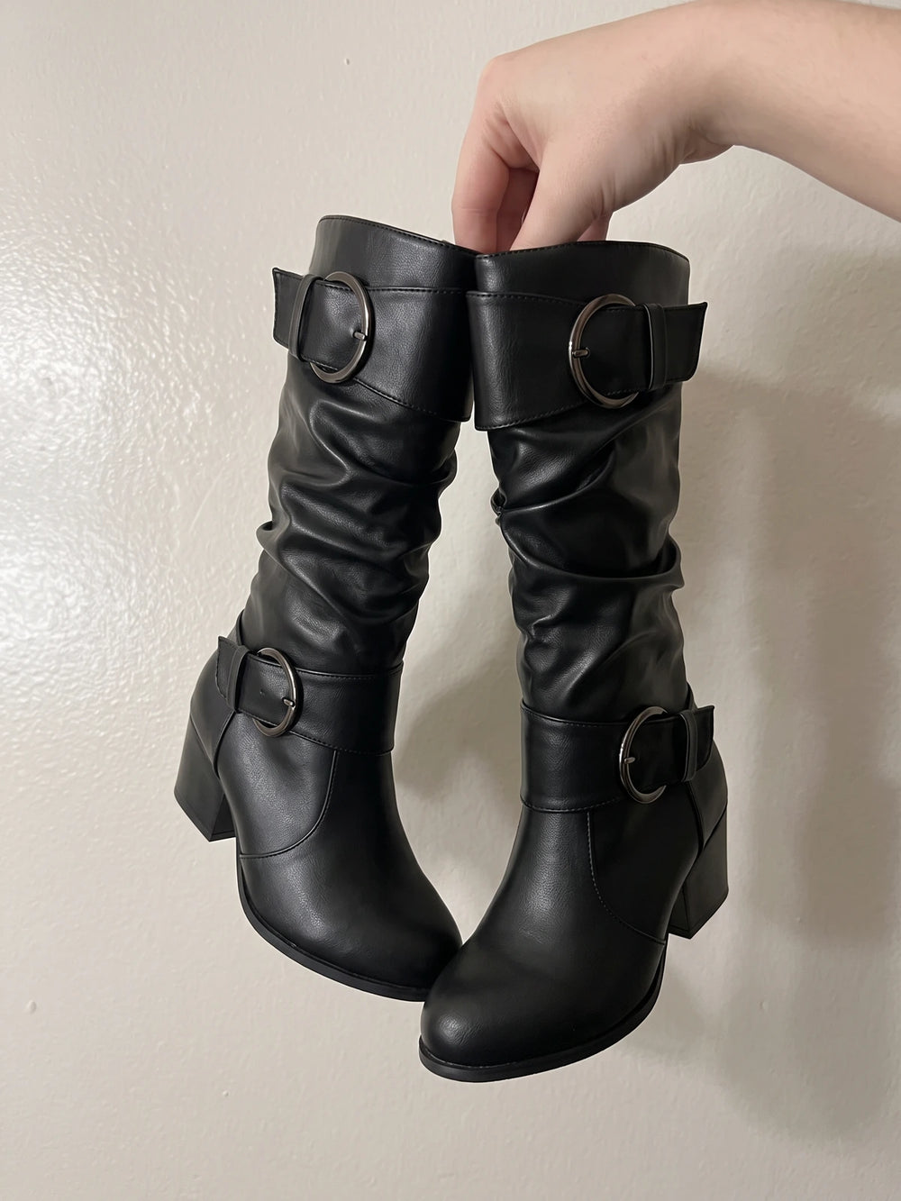 Aline Slouchy Buckle Mid-Calf Boots