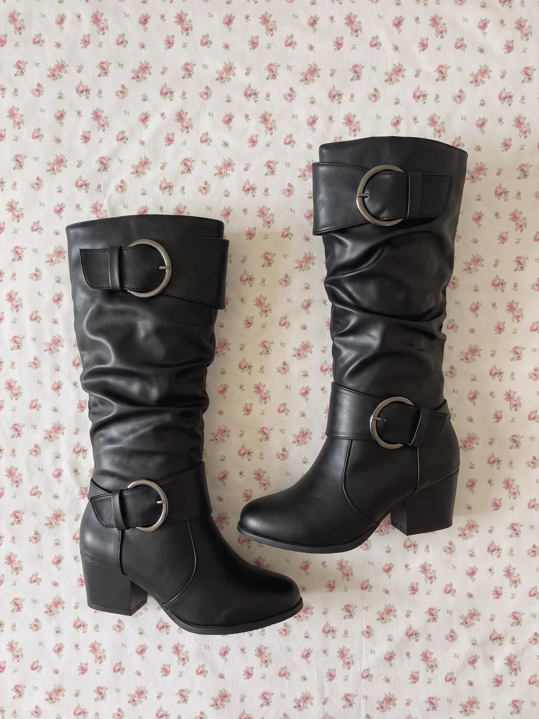 Aline Slouchy Buckle Mid-Calf Boots