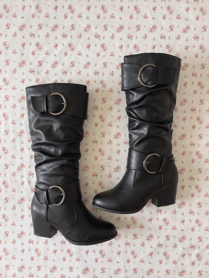 Aline Slouchy Buckle Mid-Calf Boots