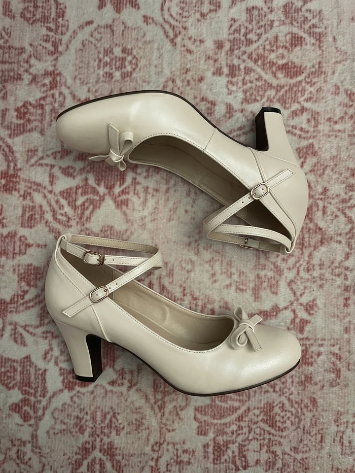 Fiorella Cream Bow Mary Jane Heels