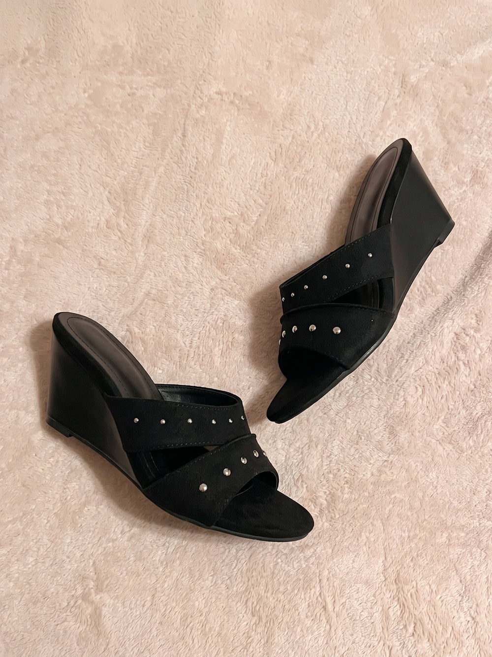 Ombeline Studded Suede Wedge Mules