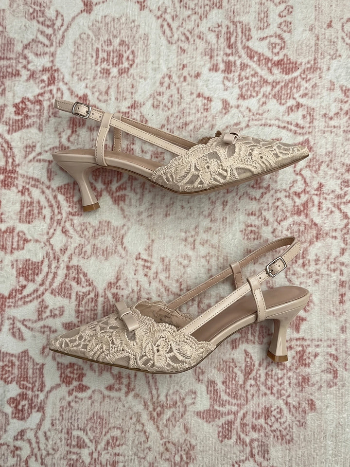 Evette Floral Lace Slingback Heels