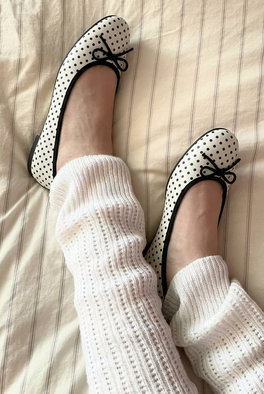Noir Bow Polka Flats